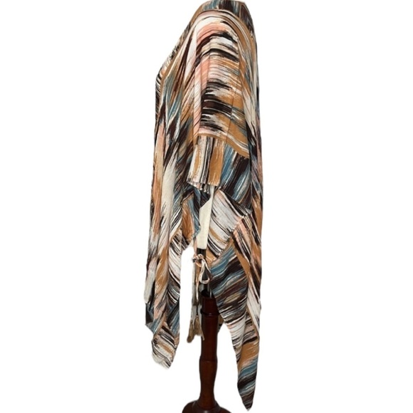 NWT Vince Camuto Cream Sand Multi Ikat V-Neck Tassels Boho Kimono Duster Sz OS - Picture 5 of 7
